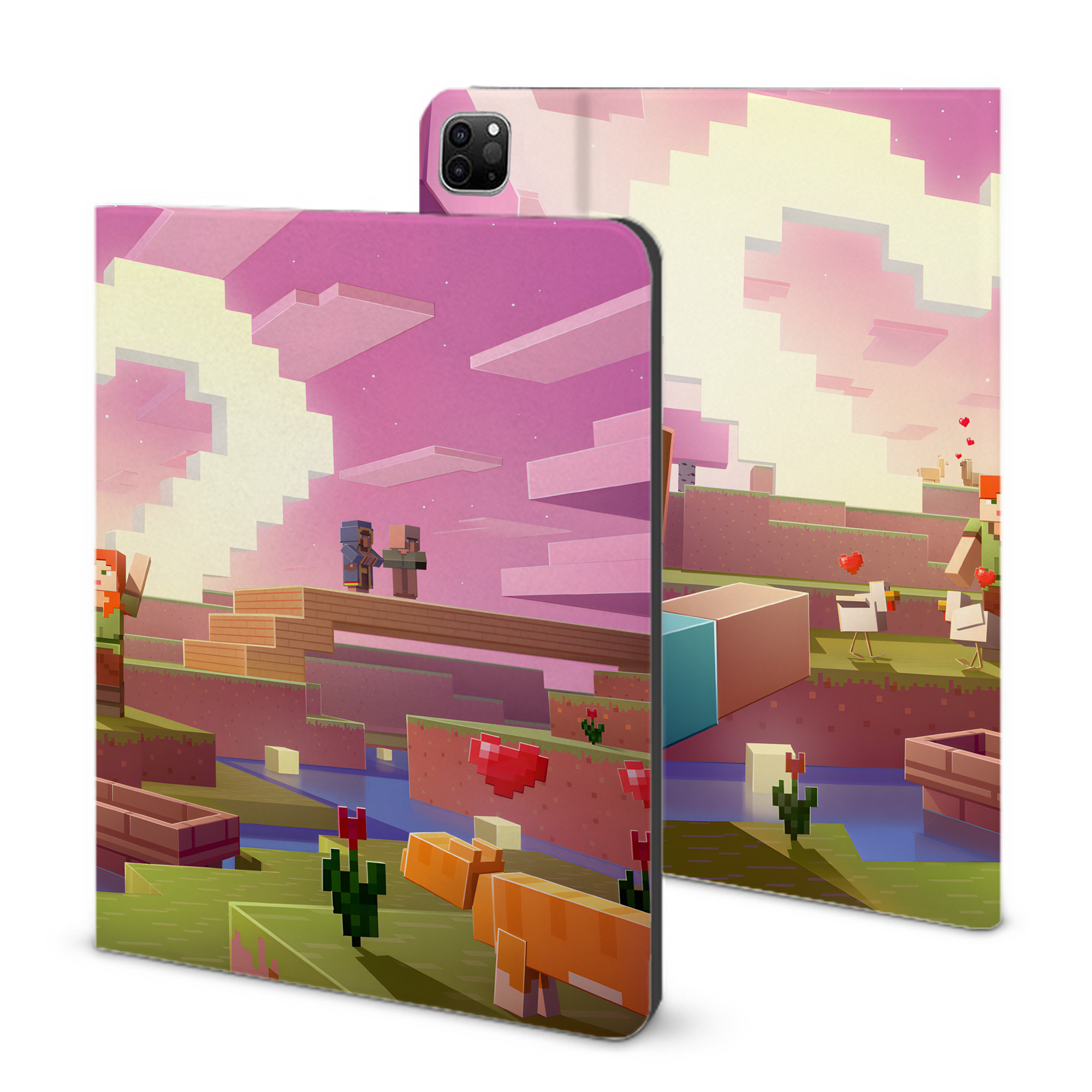 （画像用） マインクラフト ブロックの世界 Minecraft MC Block world IPad ケース ブック型 PUレザー TPU 耐衝撃 軽量 薄型 ペン収納なし 全面保護 IPad 各モデル対応